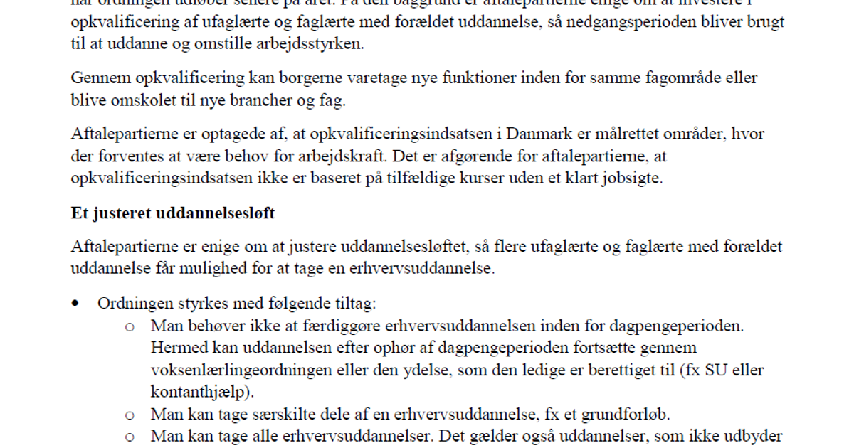 Aftale om styrket opkvalificering - Regeringen.dk