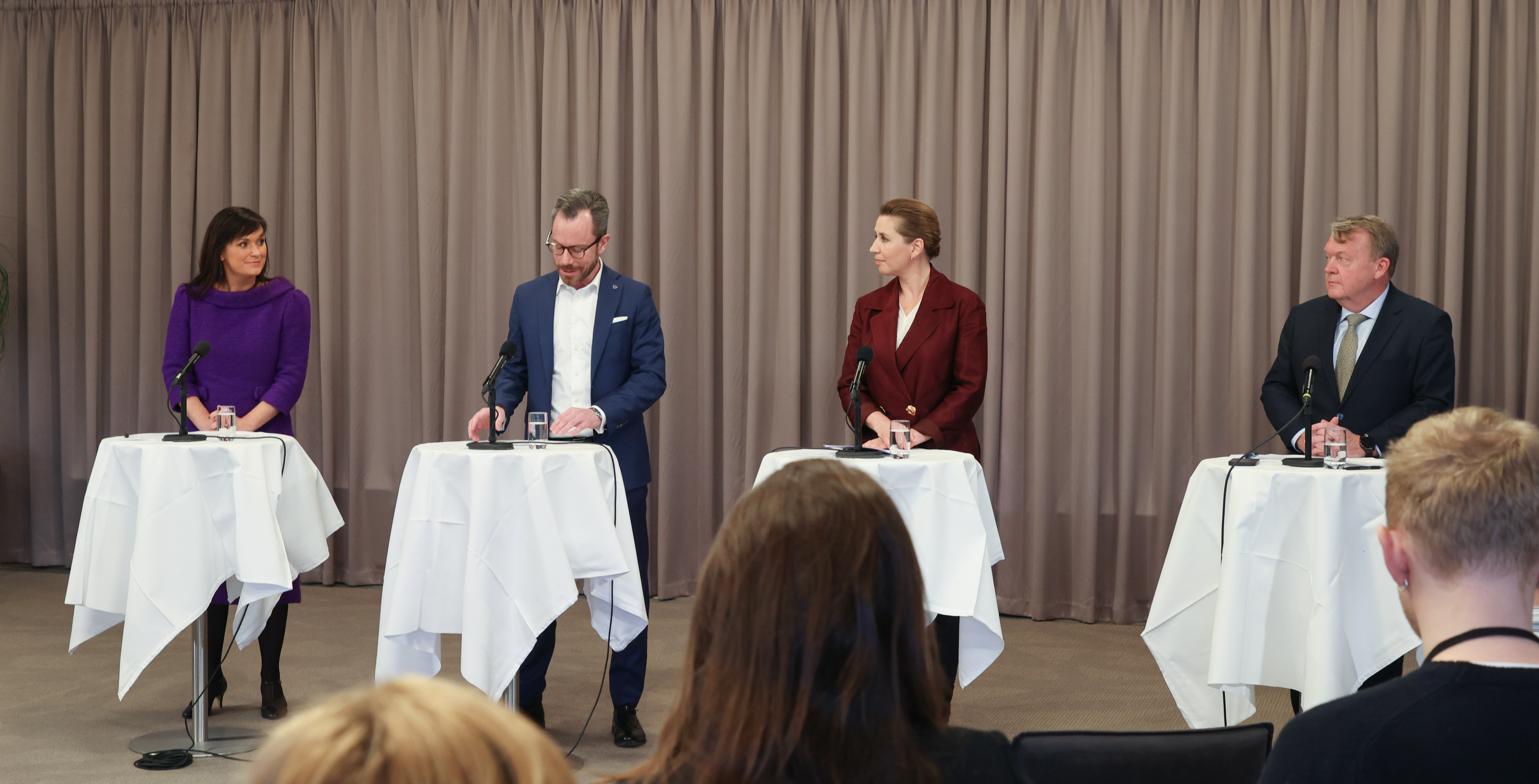 Sophie Løhde, Jakob Ellemann-Jensen, Mette Frederiksen og Lars Løkke Rasmussen holder pressemøde efter regeringsseminar den 3. februar 2023.
