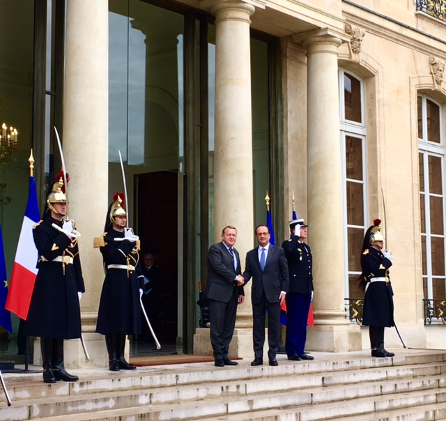  Frankrigs præsident, Francois Hollande, tager imod statsminister Lars Løkke Rasmusssen