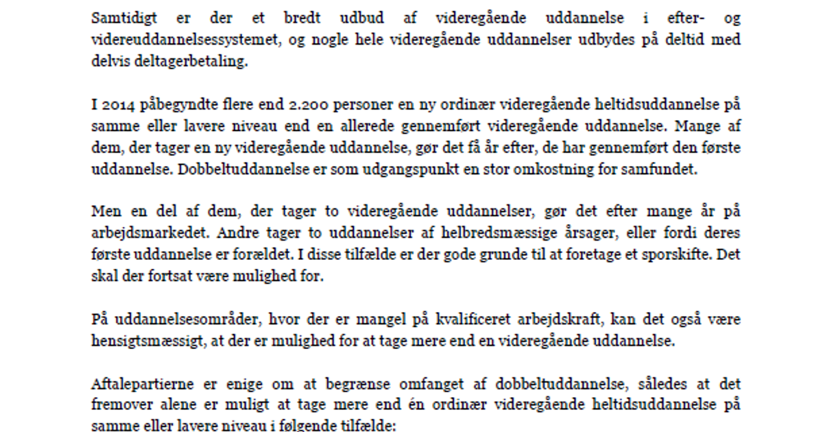 Download den justerede aftale vedr. dobbeltuddannelse - Regeringen.dk