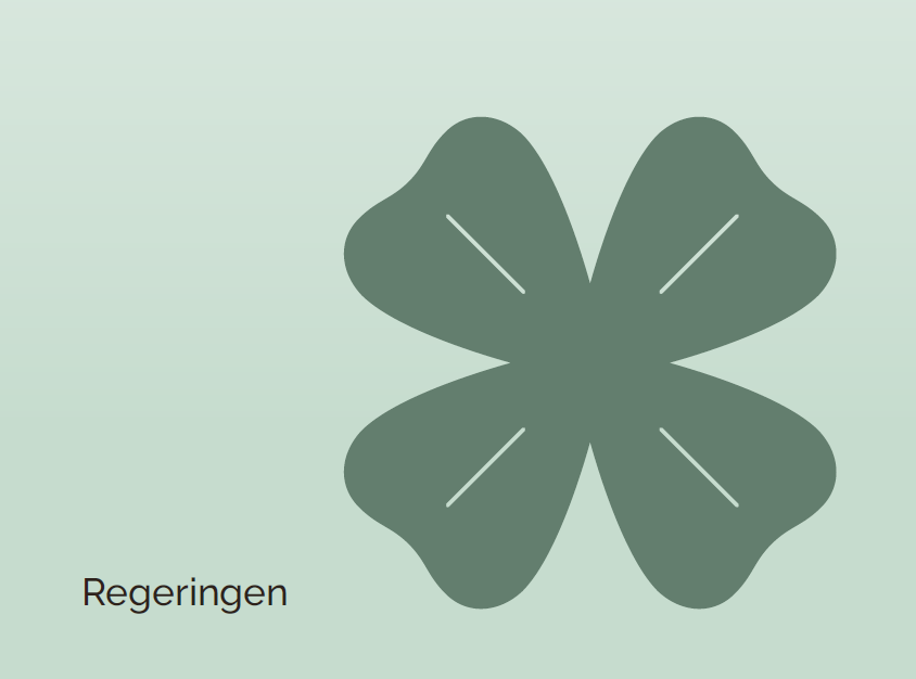 Grøn baggrund med regeringens firkløverlogo 