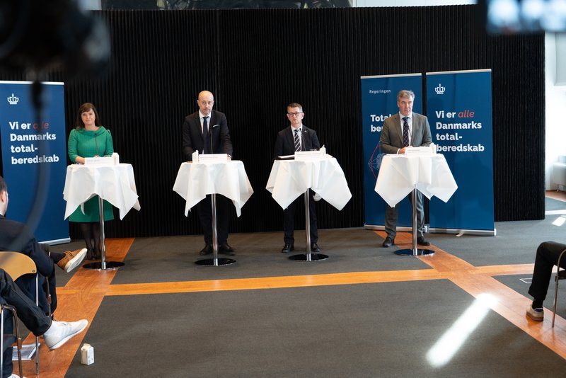 Fra venstre: indenrigs- og sundhedsminister Sophie Løhde, miljøminister Magnus Heunicke, minister for samfundssikkerhed og beredskab Torsten Schack Pedersen og klima-, energi- og forsyningsminister Lars Aagaard. 