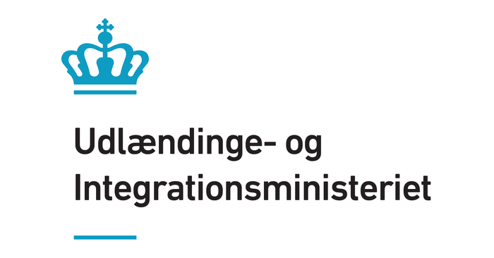 Udlændinge- og Integrationsministeriets logo på hvid baggrund.