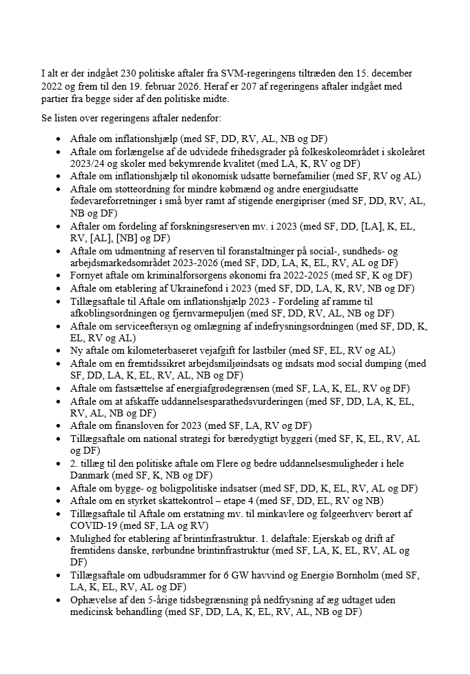 Illustration af første side af overblik over regeringens aftaler