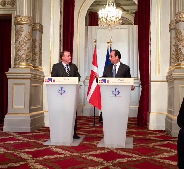 Statsminister Lars Løkke Rasmusssen og Frankrigs præsident, Francois Hollande, holder pressemøde
